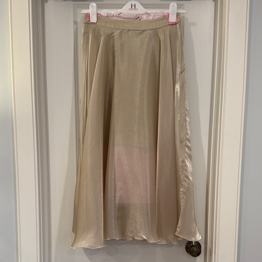 Anthropologie Satin A-Line Midi Skirt in Gold Cream